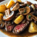 Crock Pot Flat Iron Steak with Portobello Mushrooms and Potatoes