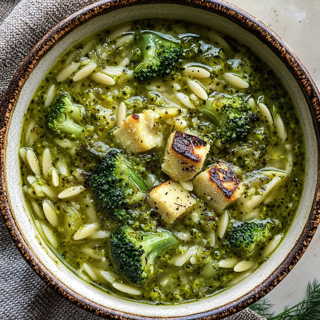 Pesto Broccoli Orzo Soup