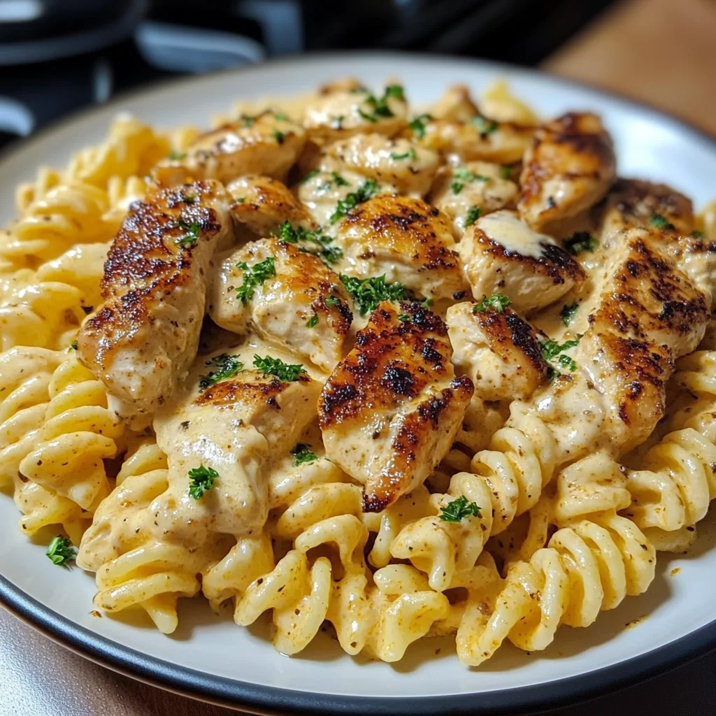 Cheesy Garlic Cajun Chicken Rotini in Velveeta Cream Sauce