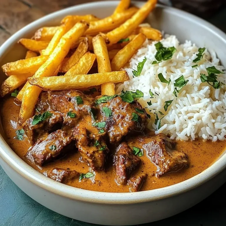 Coconut-Infused Beef Curry with Fries and Rice