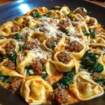Creamy Tortellini Pasta with Beef, Spinach & Italian Sausage