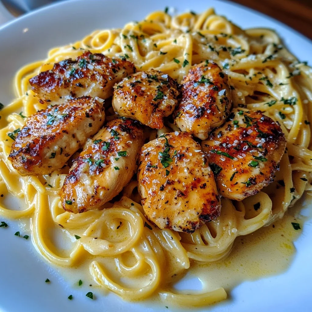 Golden Garlic Butter Chicken with Creamy Linguine