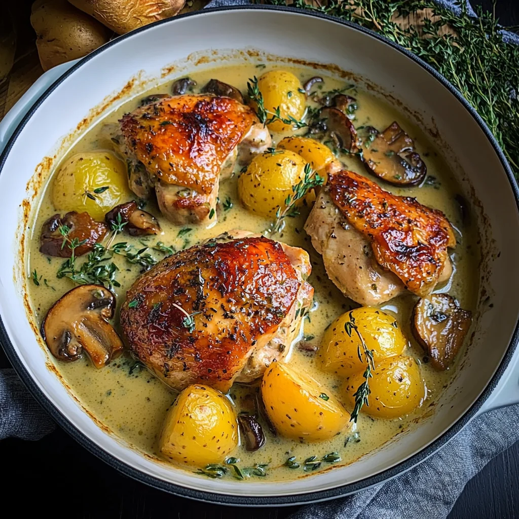Herb Roasted Chicken in Creamy White Wine Sauce
