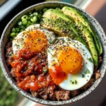 Spicy Avocado & Beef Protein Bowl with Fried Eggs