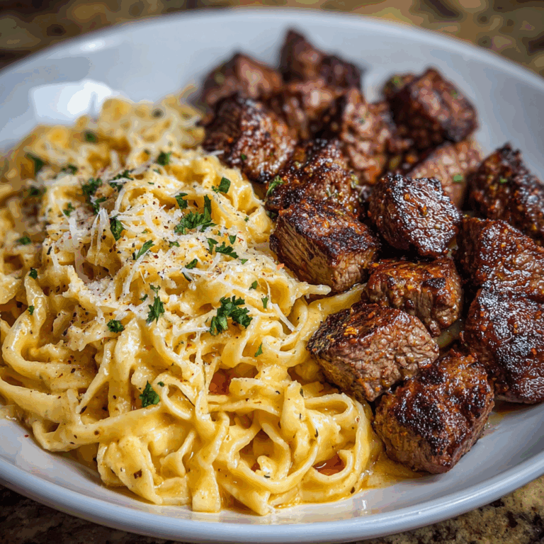 Cajun Steak Tips with Cheesy Parmesan Linguine