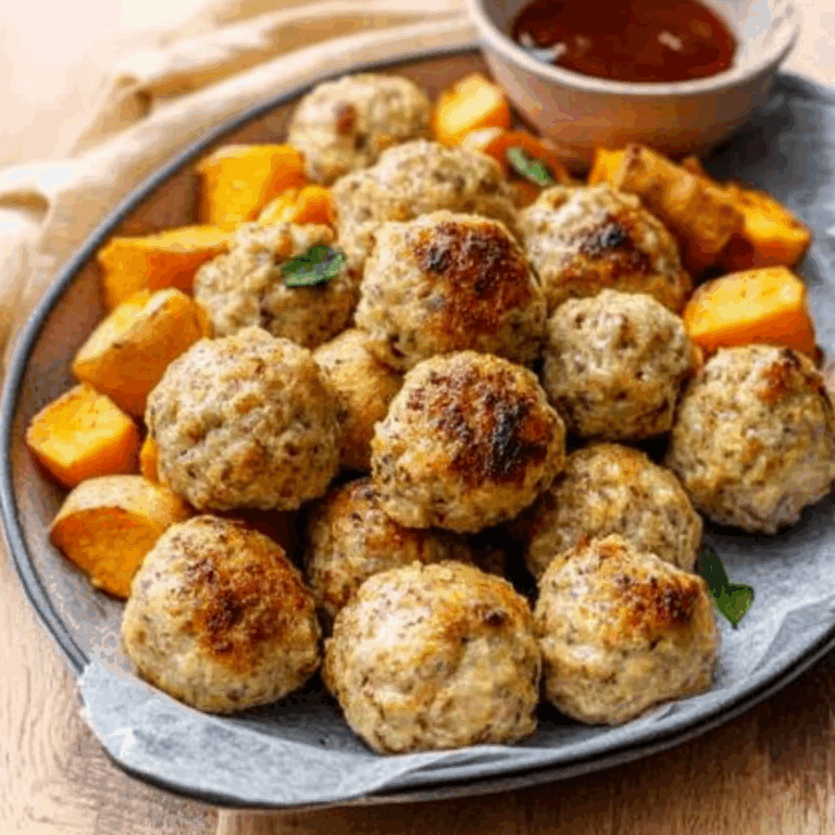 Apple Chicken Meatballs with Spiced Sweet Potatoes