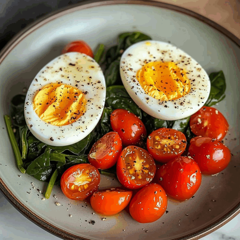 Boiled Eggs with Sautéed Cherry Tomatoes & Spinach