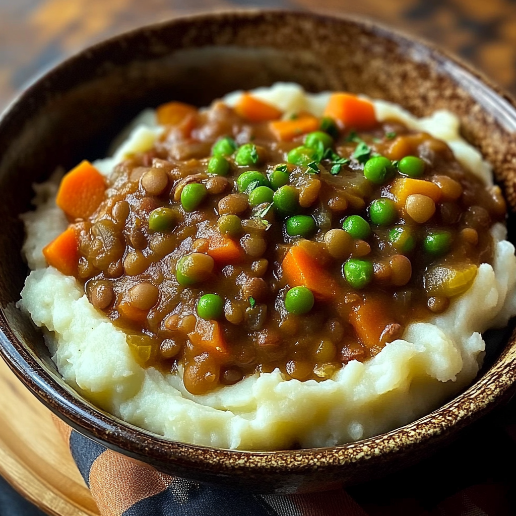 Lentil Stew Over Mashed Potatoes