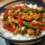 Spicy Garlic Pepper Chicken Stir-Fry with Steamed Rice