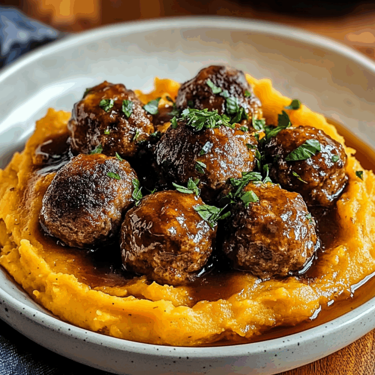 Enjoy Irresistible beef Meatballs with Sweet Potato Mash & Bourbon-Maple Sauce