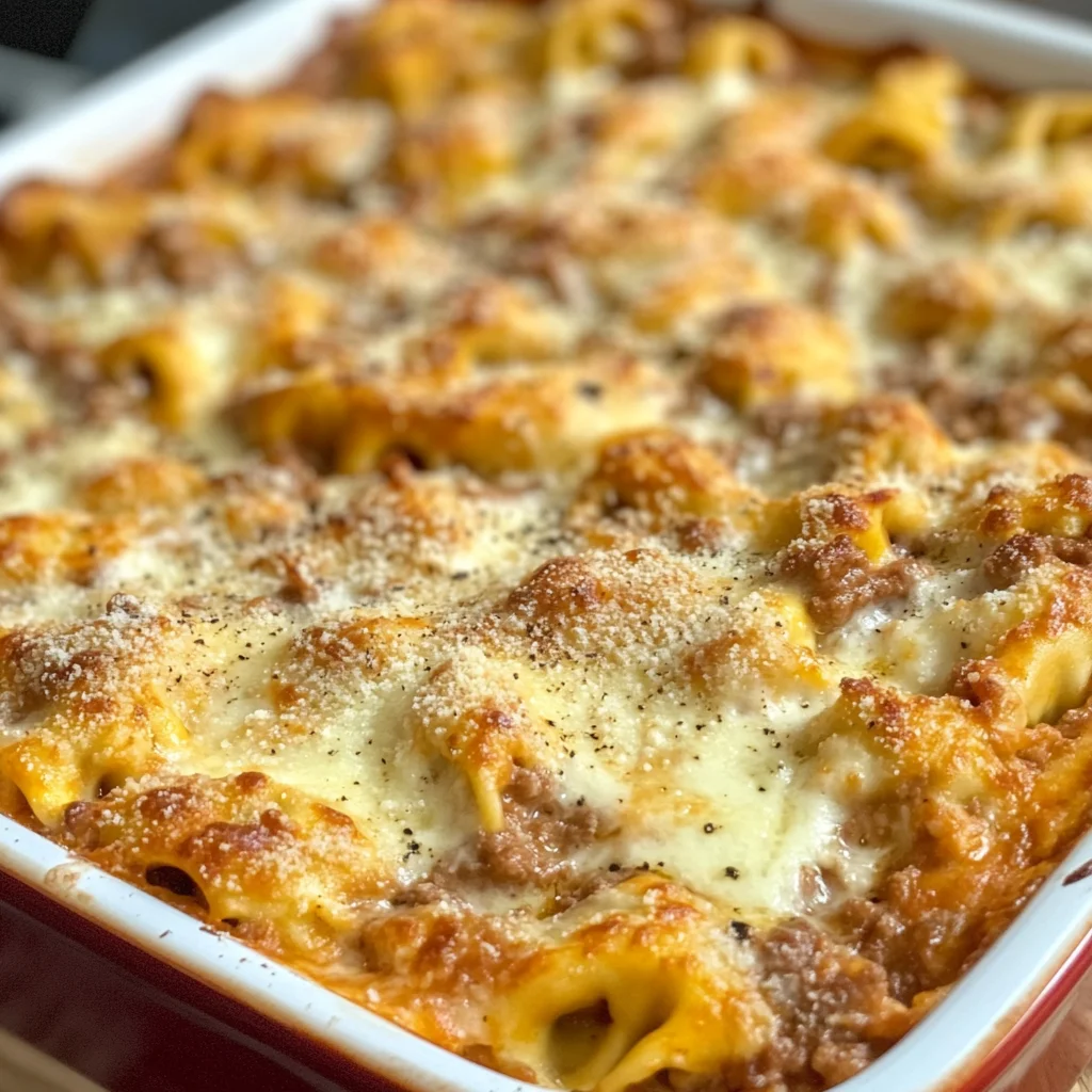 Cheesy Baked Tortellini Casserole With Meat Sauce