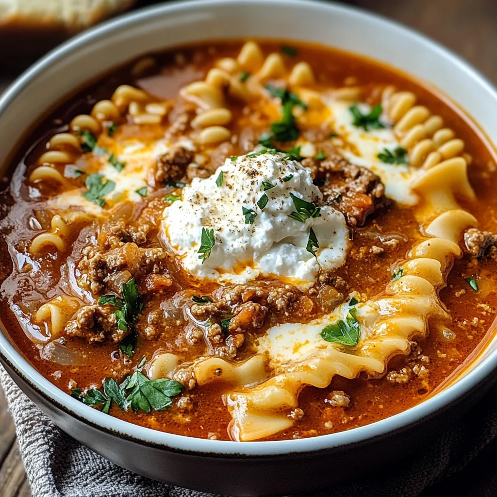 Ultimate Cheesy Beef Lasagna Soup