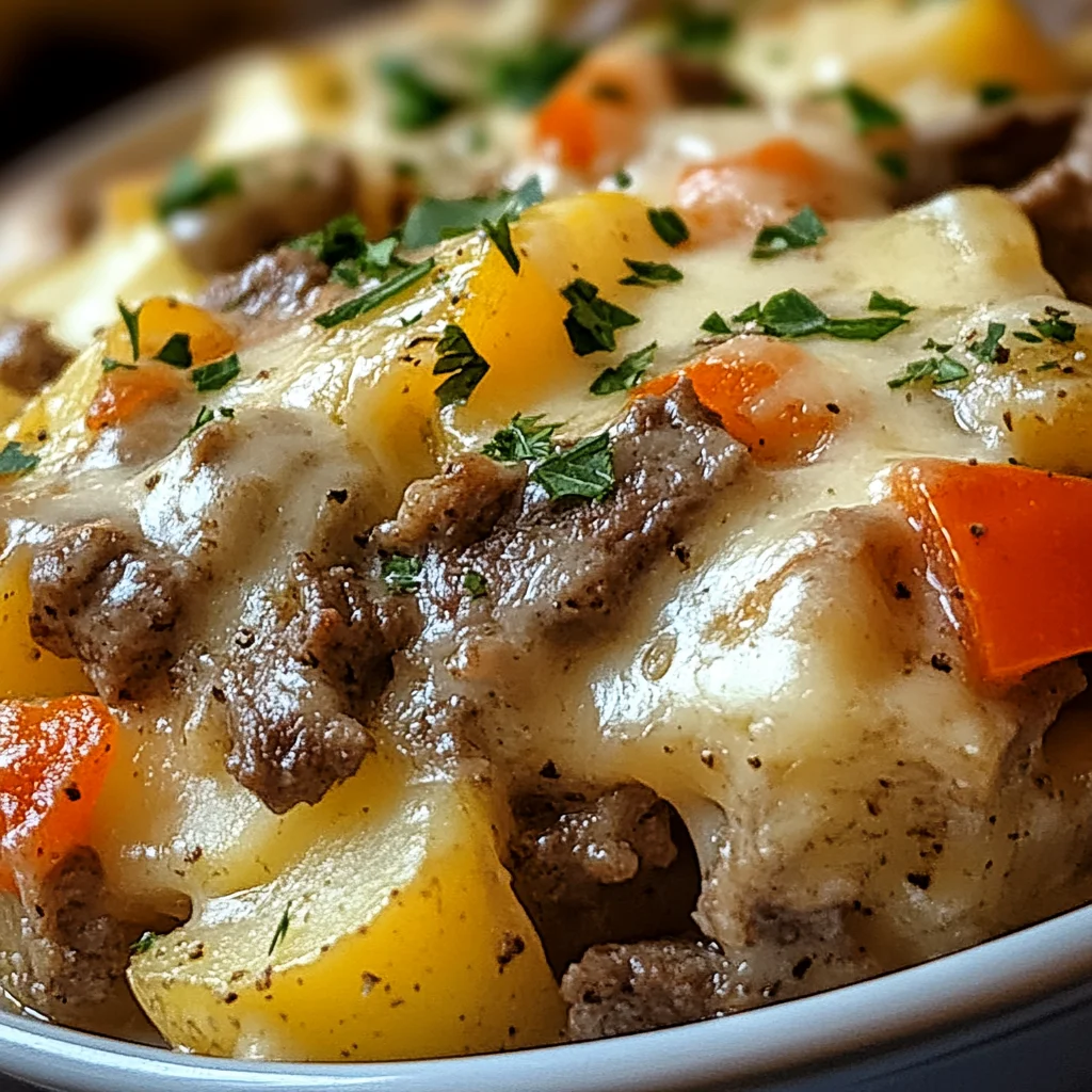 Crockpot Cheesesteak Potato Casserole Recipe