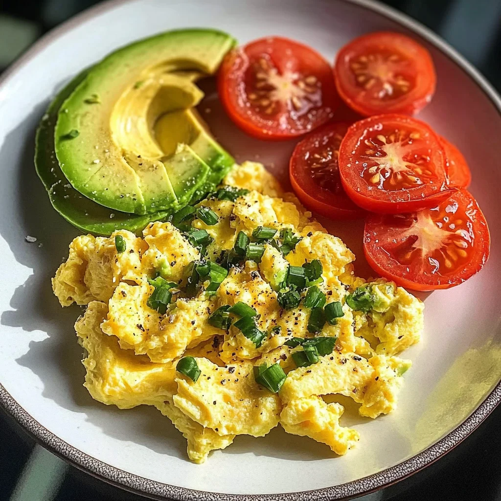 Scrambled Eggs with Avocado & Tomato