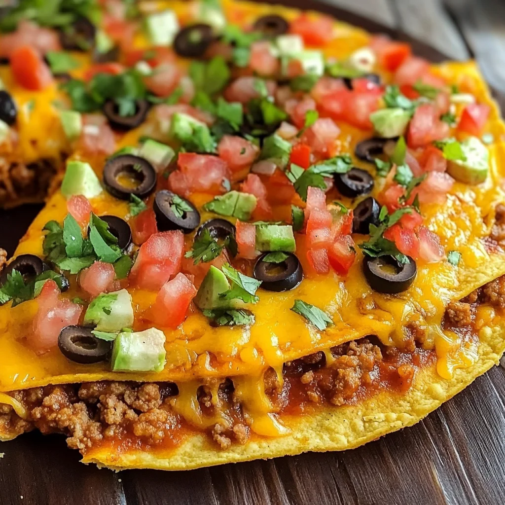 Crispy Mexican Pizza with Seasoned Beef and Refried Beans Recipe