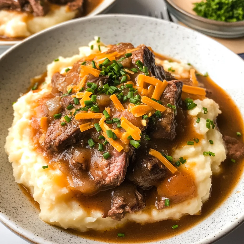 Fall Apple Cider Stew over Mashed Potatoes
