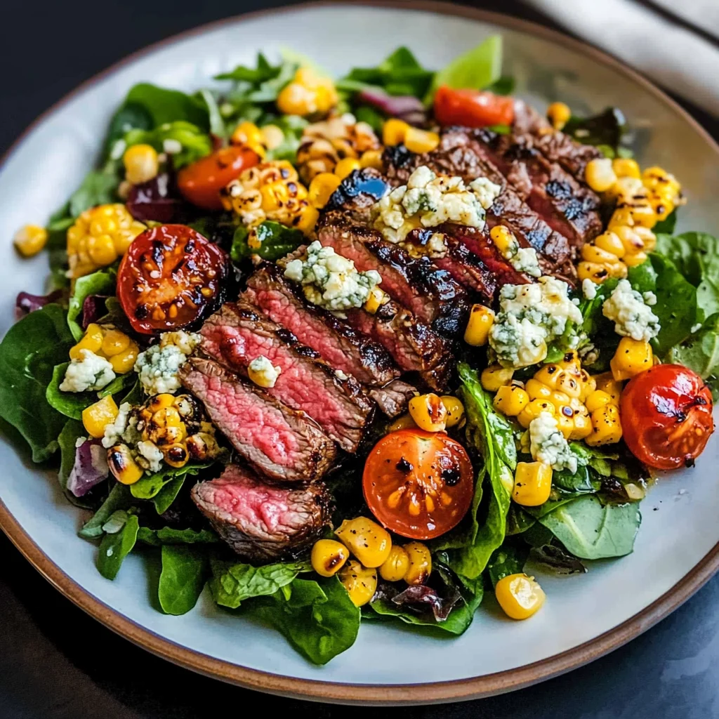 Balsamic Steak Gorgonzola Salad with Grilled Corn