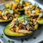 Chicken Stuffed Avocados with Mushrooms & Blue Cheese