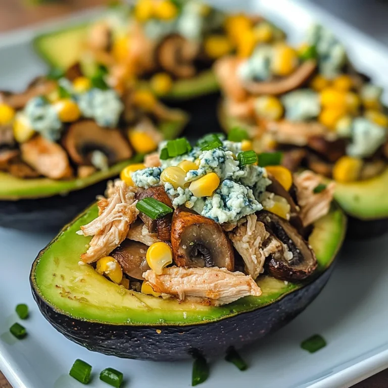 Chicken Stuffed Avocados with Mushrooms & Blue Cheese