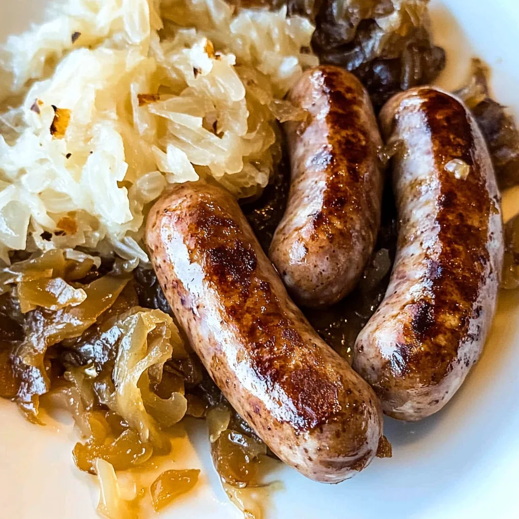 Brown Sugar Caramelized Brats and Sauerkraut