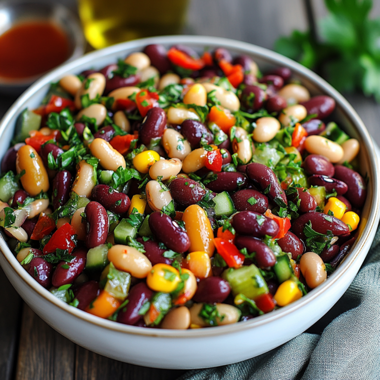 Easy Summer Bean Salad with Canned Beans & Tangy Vinegar Dressing – Perfect for Potlucks & Meal Prep
