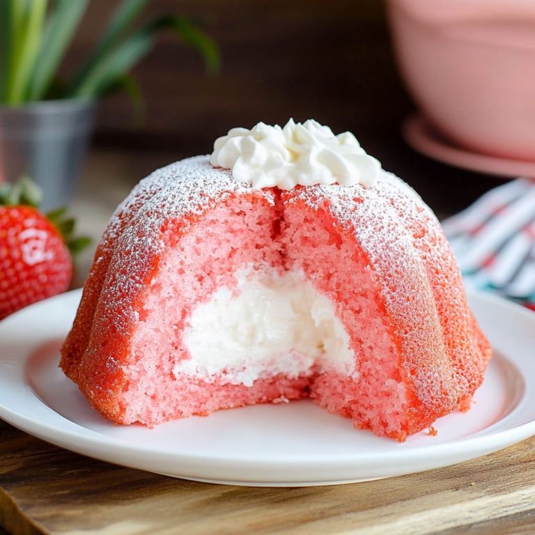 Strawberry vegan marshmallows Cake (Strawberry Bundt Cake with vegan marshmallows Cream Filling)