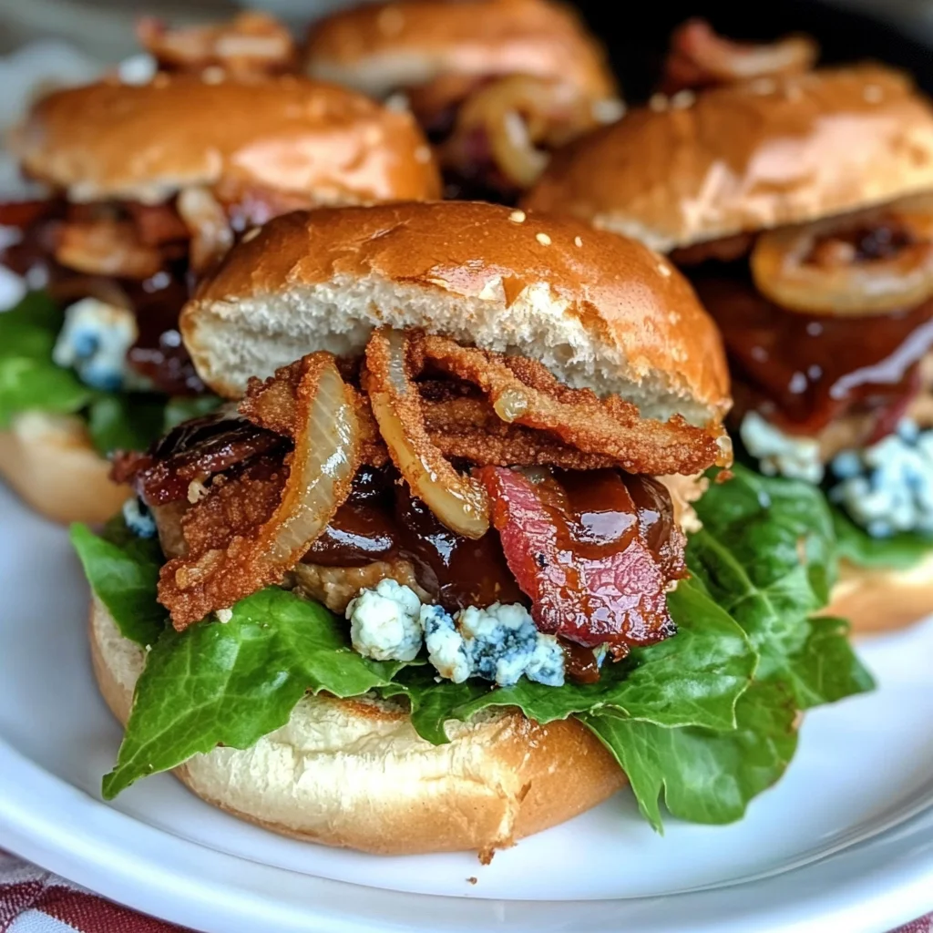 BBQ Turkey Bacon Sliders with Blue Cheese and Crispy Onions